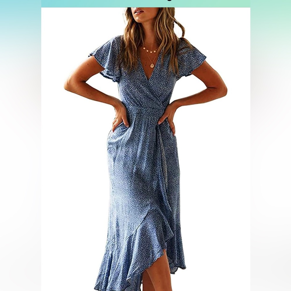Zessica Blue Floral Wrap Dress